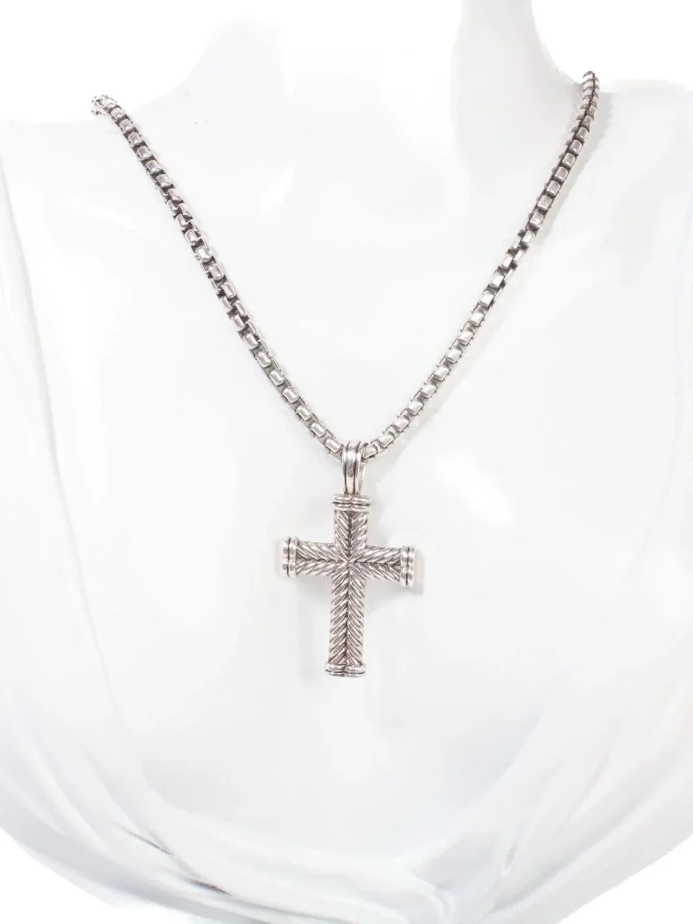 Authentic Men's David Yurman .925 Sterling Chevron Cross Box Chain 22